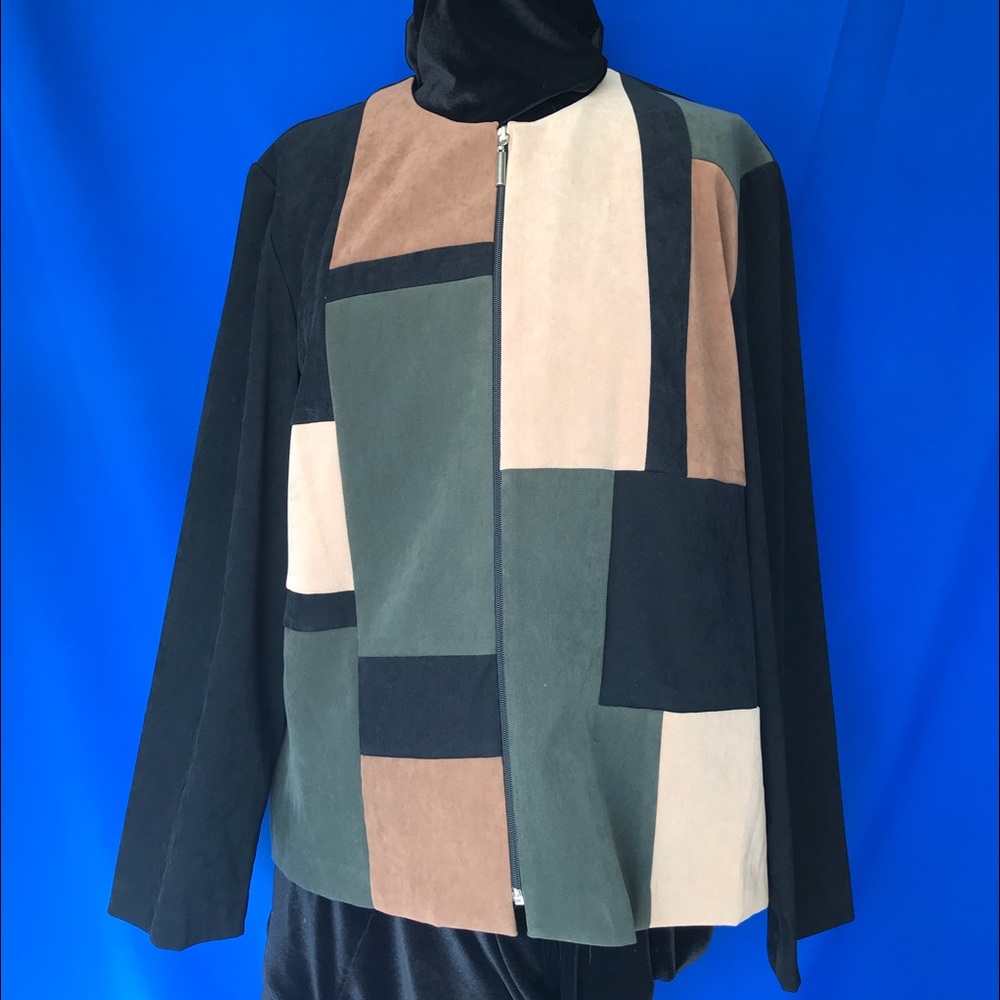 JENNERFER MOORE FAUX SUADE ZIP BLAZER JACKET